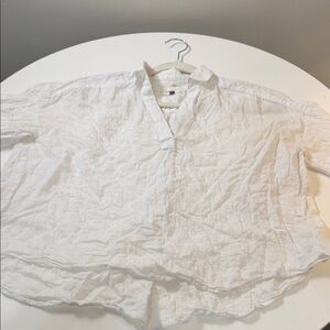 Ann Taylor White Linen-Blend Split V Relaxed Boxy Blouse
